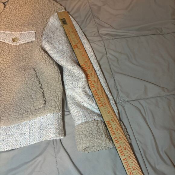 Greylin Kayla Faux Shearling and Tweed Mixed Media Jacket Size Medium in Cream - Picture 5 of 8